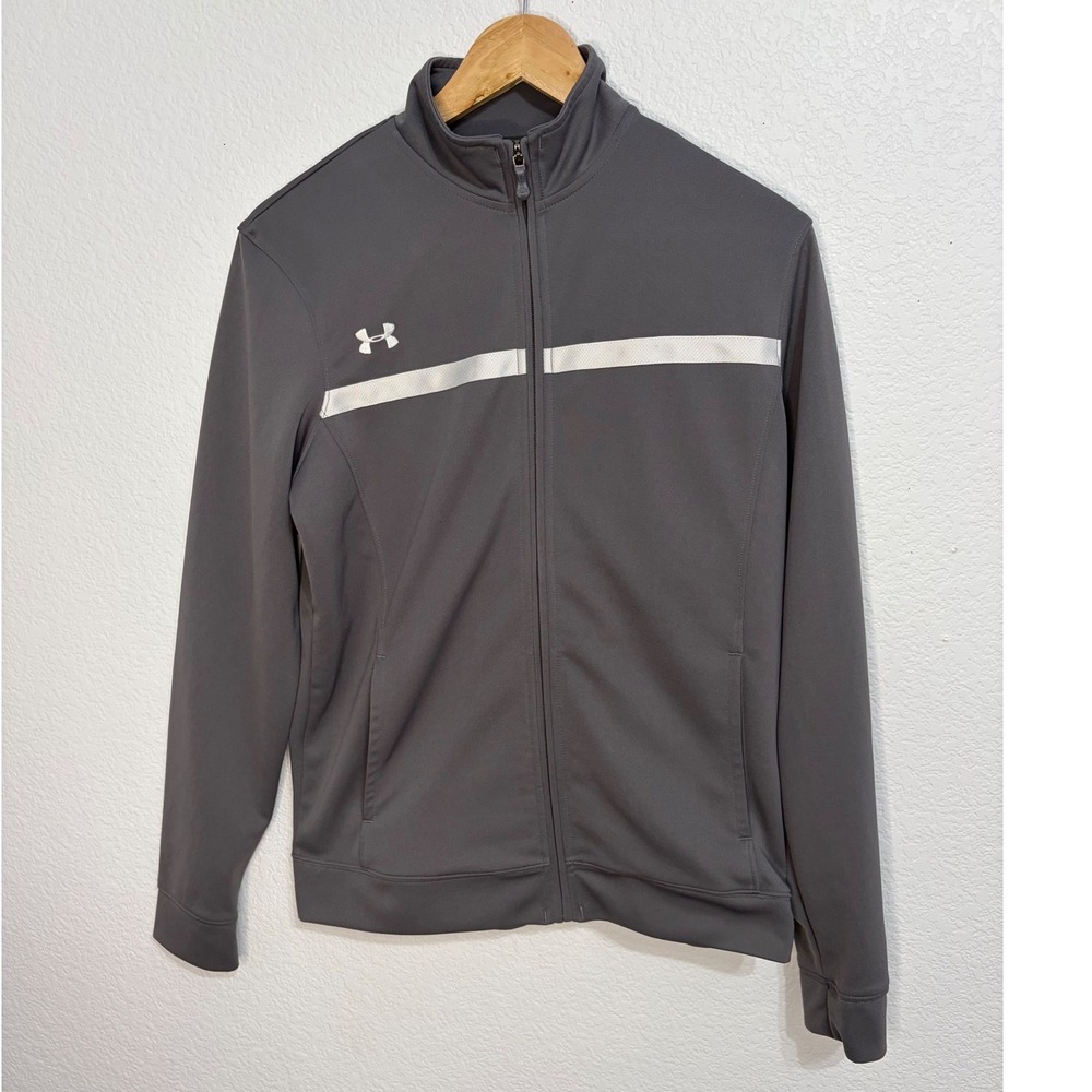 Under Armour Mens Allseasongear Full Zip Track Jacket Gray White Stripe Small